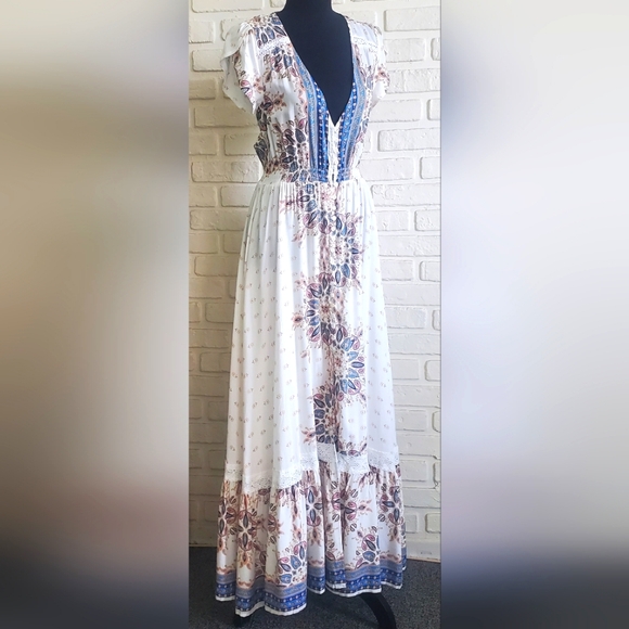 NWT Jaase Carmen in Gemstone Maxi Dress Button Boho Prairie Ruffle, Crochet - Picture 4 of 17